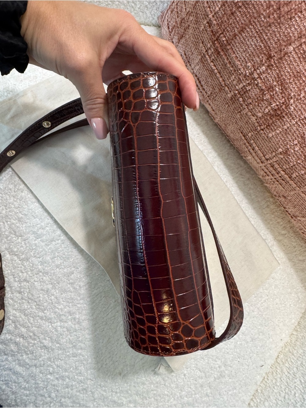Sezane Claude Bag Chocolate Crocodile Print crossbody - Picture 3 of 8